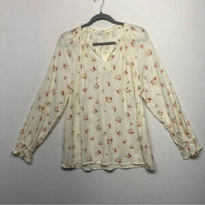 NWT C&C California Blouse Floral Cream‎ L Bell Sleeve